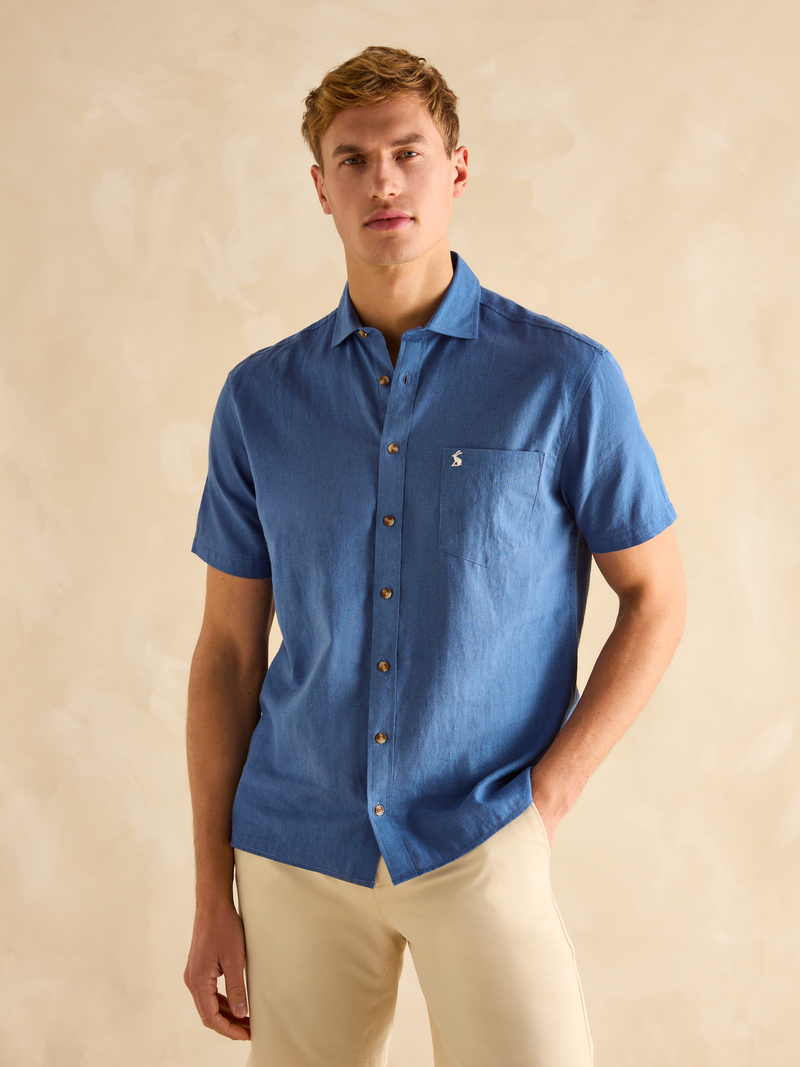 Joules Men’s Linen Blend Blue Short Sleeve Shirt