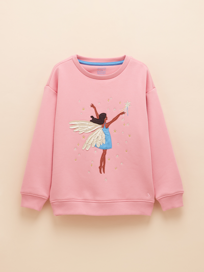 Joules Girls Girls' Mackenzie Pink Embroidered Artwork Crew Neck Sweatshirt