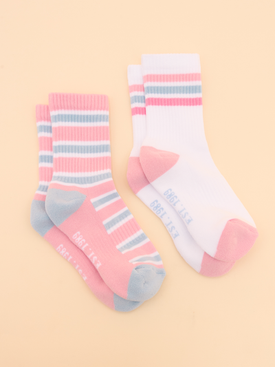 Joules Girls Kids' Volley Pink & Blue Pack of Two Tennis Socks