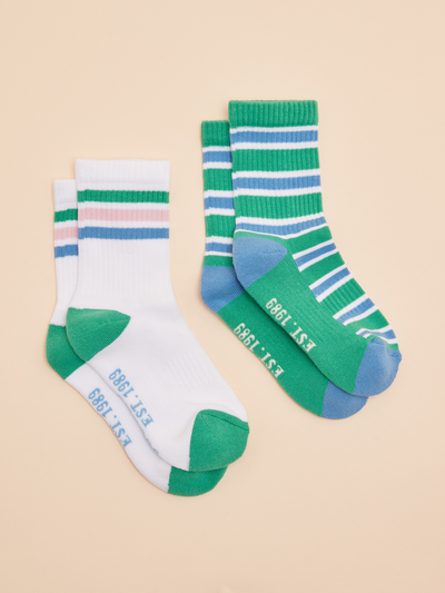 Joules Kids' Volley Green & Blue Pack of Two Tennis Socks