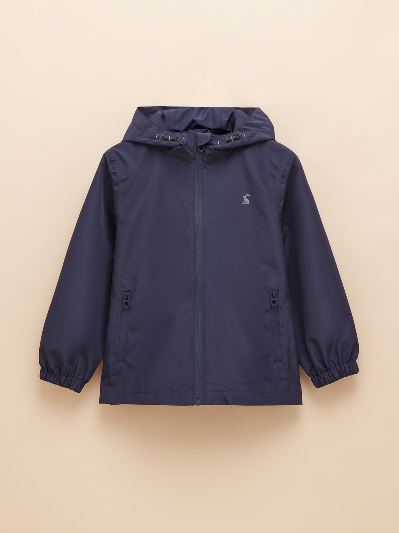 Joules Boys Rainwell Navy Waterproof Packable Raincoat With Hood