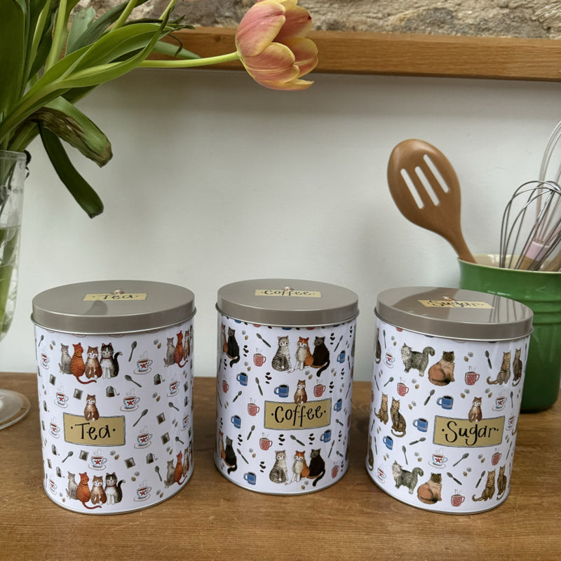 Alex Clark Marvellous Moggies Tea, Coffee & Sugar Tins