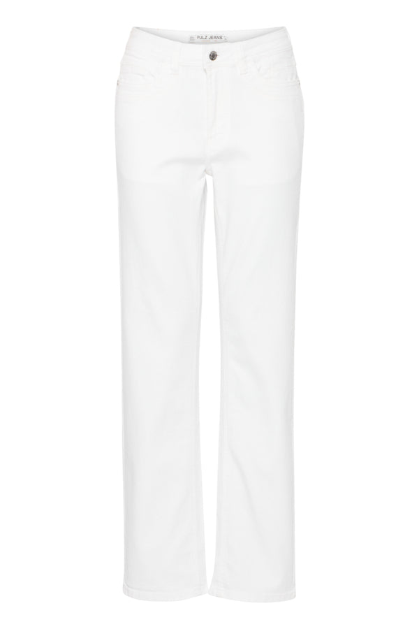 Pulz Jeans Women’s PZkatka High Waisted Jeans Straight Leg in White Denim