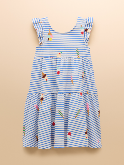 Joules Kids Butterly Blue Print Frill Sleeve Dress
