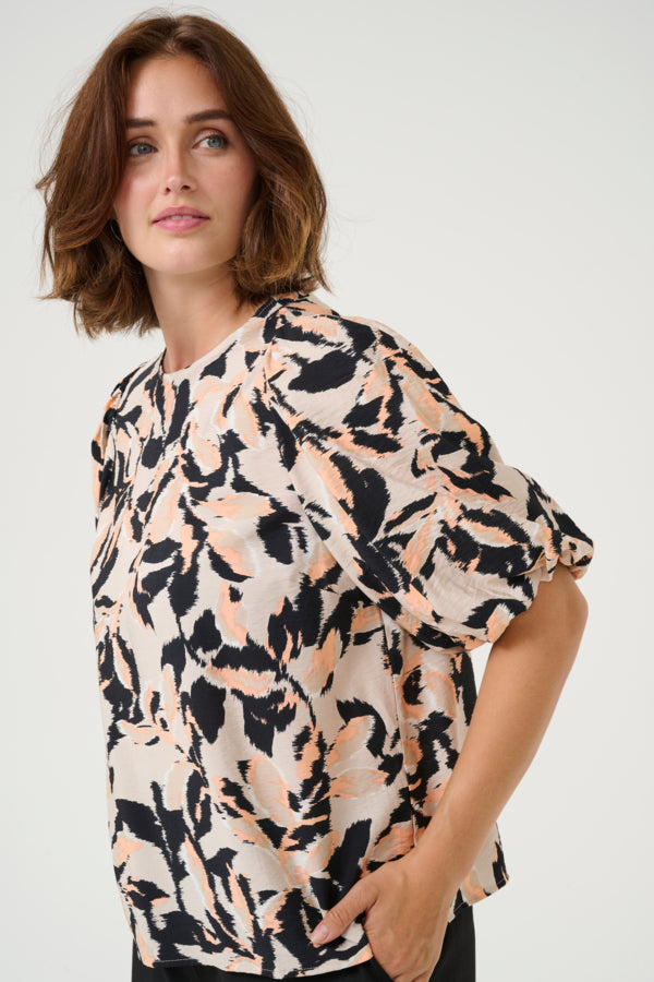 Kaffe Women’s KApaco Blouse - Beige/Black/Peach