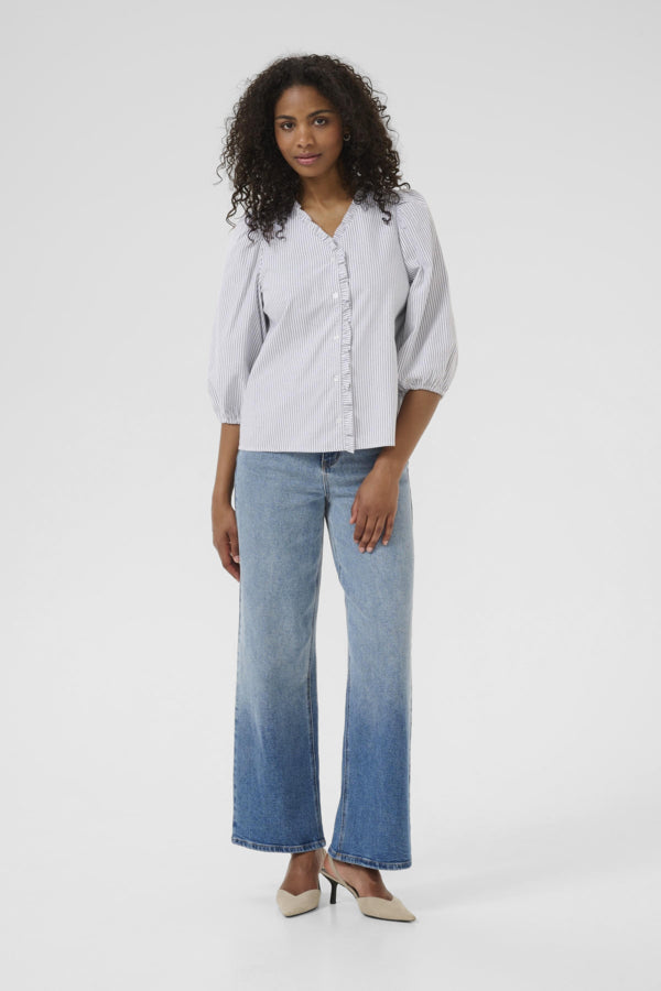 Kaffe Women’s KAosita Blouse in White/ Black Oxford Stripe