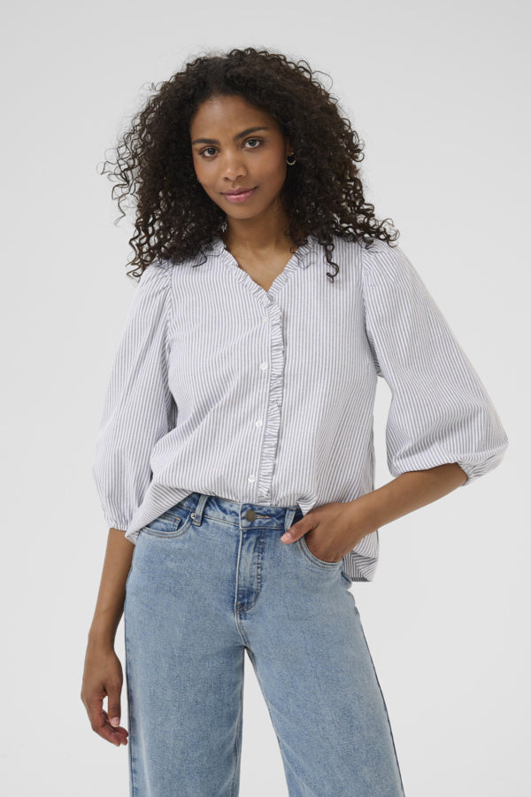 Kaffe Women’s KAosita Blouse in White/ Black Oxford Stripe