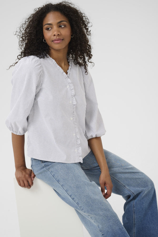 Kaffe Women’s KAosita Blouse in White/ Black Oxford Stripe