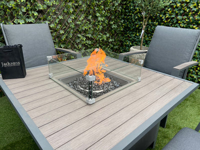 Miami 4 Seater Square Firepit Set With Relaxer Chairs Aluminium Framed