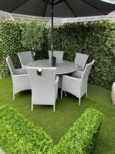 Venetian 6 Seater Round Rattan Dining Set Aluminium Frame