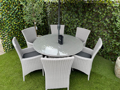 Venetian 6 Seater Round Rattan Dining Set Aluminium Frame