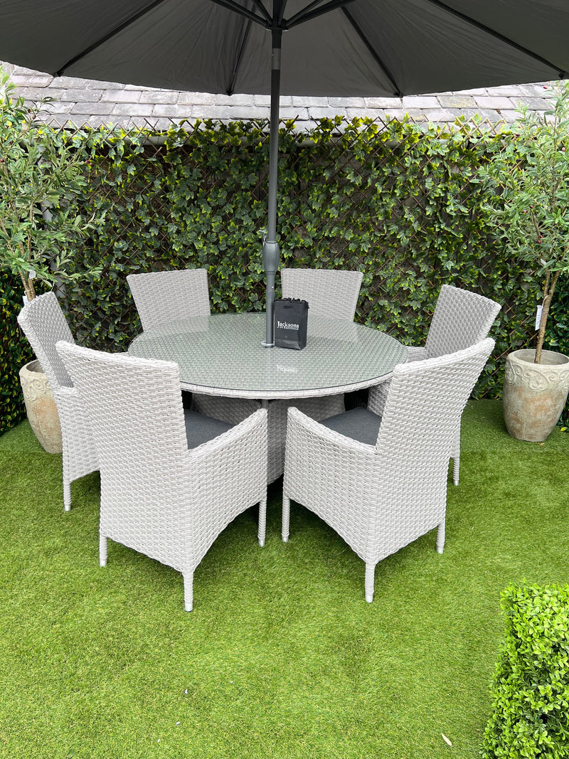 Venetian 6 Seater Round Rattan Dining Set Aluminium Frame