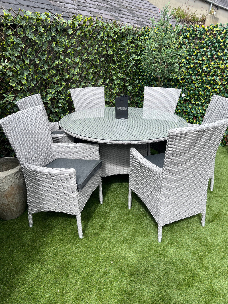 Venetian 6 Seater Round Rattan Dining Set Aluminium Frame