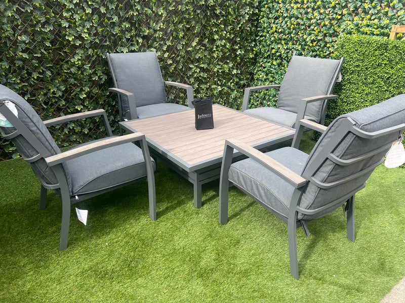 Miami 4 Seater Square Set With Relaxer Chairs And Rise and Fall Table Aluminium Framed