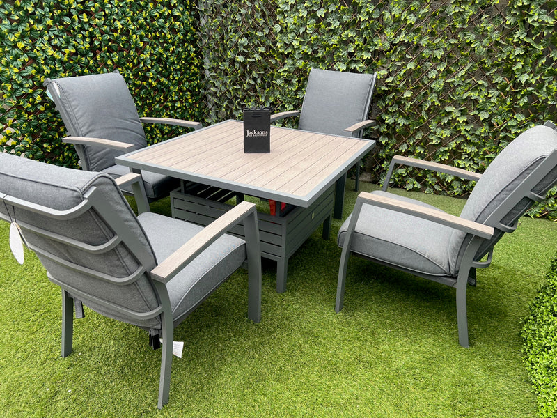 Miami 4 Seater Square Set With Relaxer Chairs And Rise and Fall Table Aluminium Framed