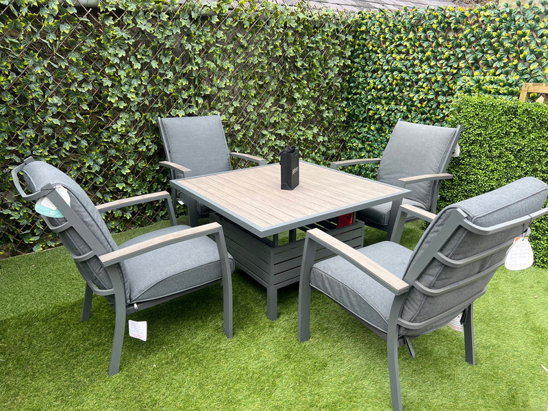 Miami 4 Seater Square Set With Relaxer Chairs And Rise and Fall Table Aluminium Framed