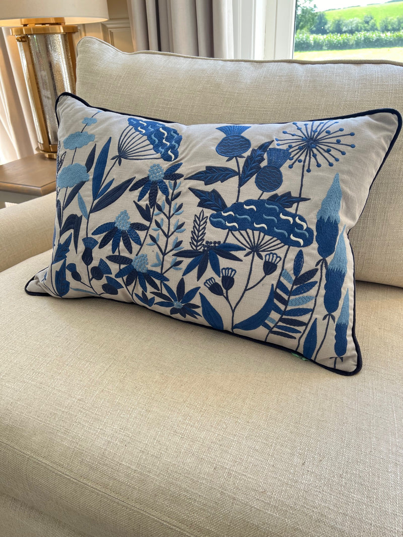 Embroidered Bluebell Cushion 60cm x 40cm