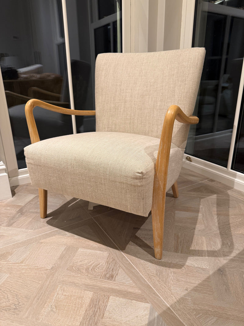 Armchair Contemporary Curved Oak Arms Linen