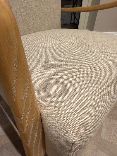 Armchair Contemporary Curved Oak Arms Linen