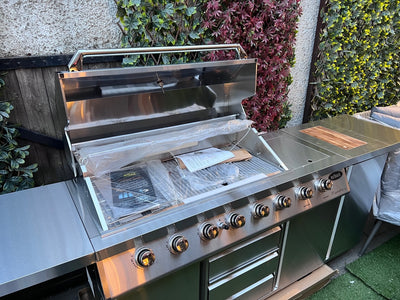 Outback Signature II 6 Burner Hybrid Gas BBQ Stainless Steel including Stainless Steel Cylinder Holder