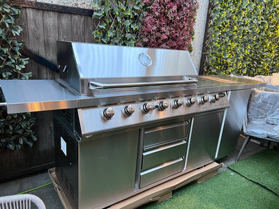 Outback Signature II 6 Burner Hybrid Gas BBQ Stainless Steel including Stainless Steel Cylinder Holder