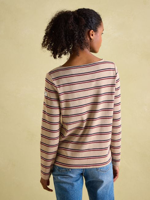 Joules New Harbour Oat Multi Boat Neck Breton Top