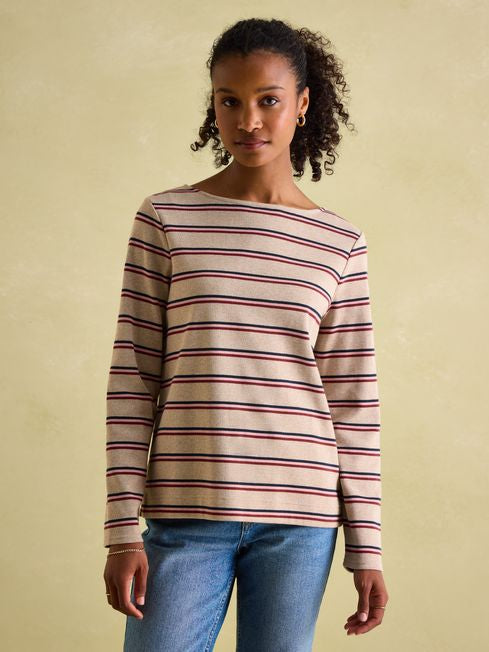 Joules New Harbour Oat Multi Boat Neck Breton Top