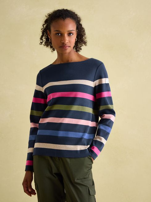 Joules New Harbour Navy multi Boat Neck Breton Top Pullover