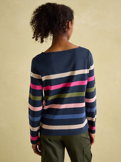 Joules New Harbour Navy multi Boat Neck Breton Top Pullover