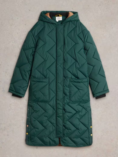 White Stuff Ladies Sloane Quilted Coat in Dark Green