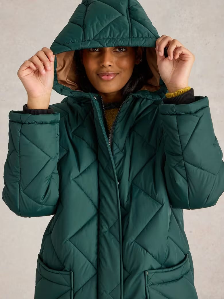 White Stuff Ladies Sloane Quilted Coat in Dark Green