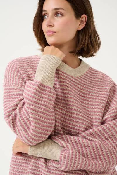 Kaffe Kaellery Feather Beige/Rose Oversized Knitted Pullover