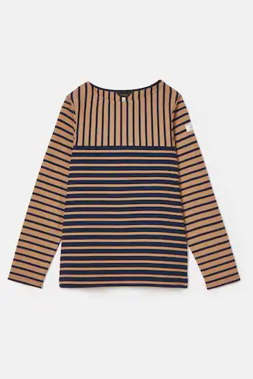 Joules New Harbour Tan/Navy Boat Neck Breton Top