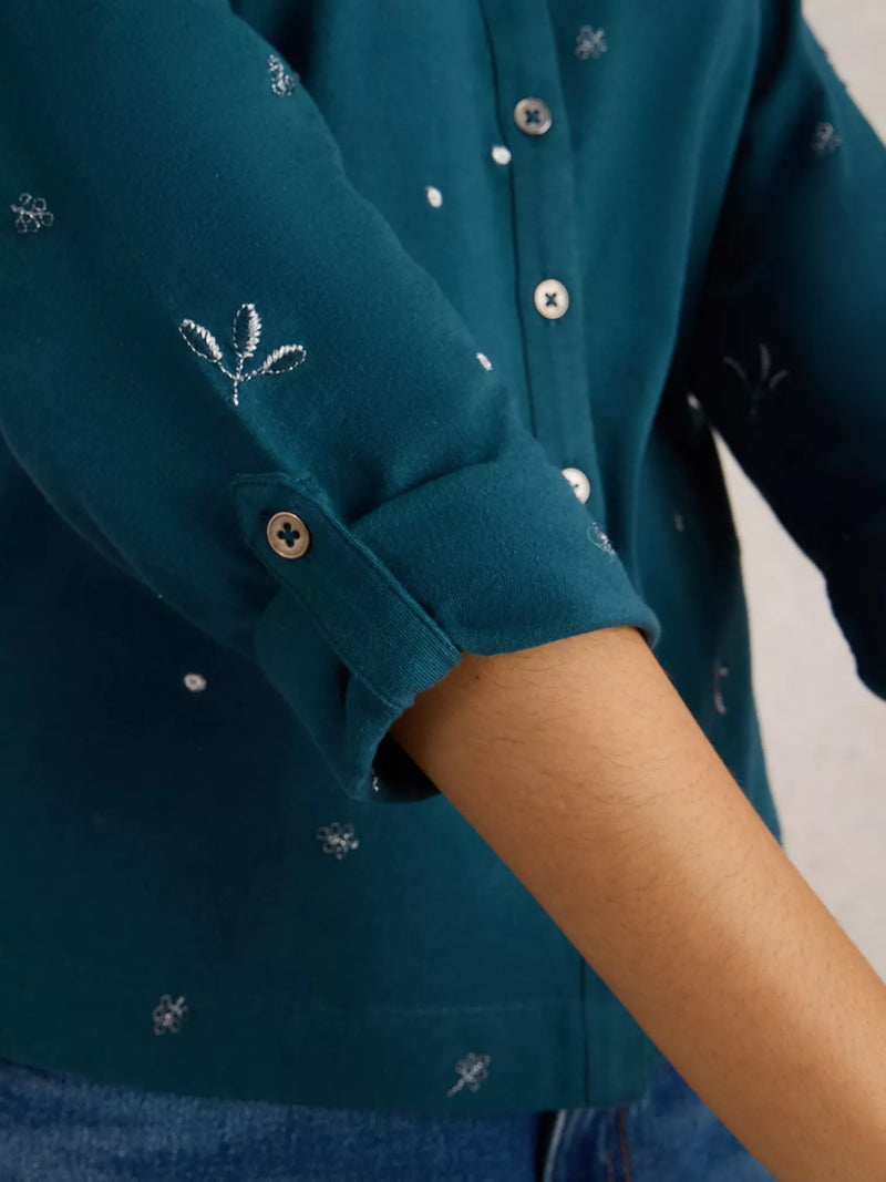 White Stuff Annie Embroidered Shirt Teal MLT