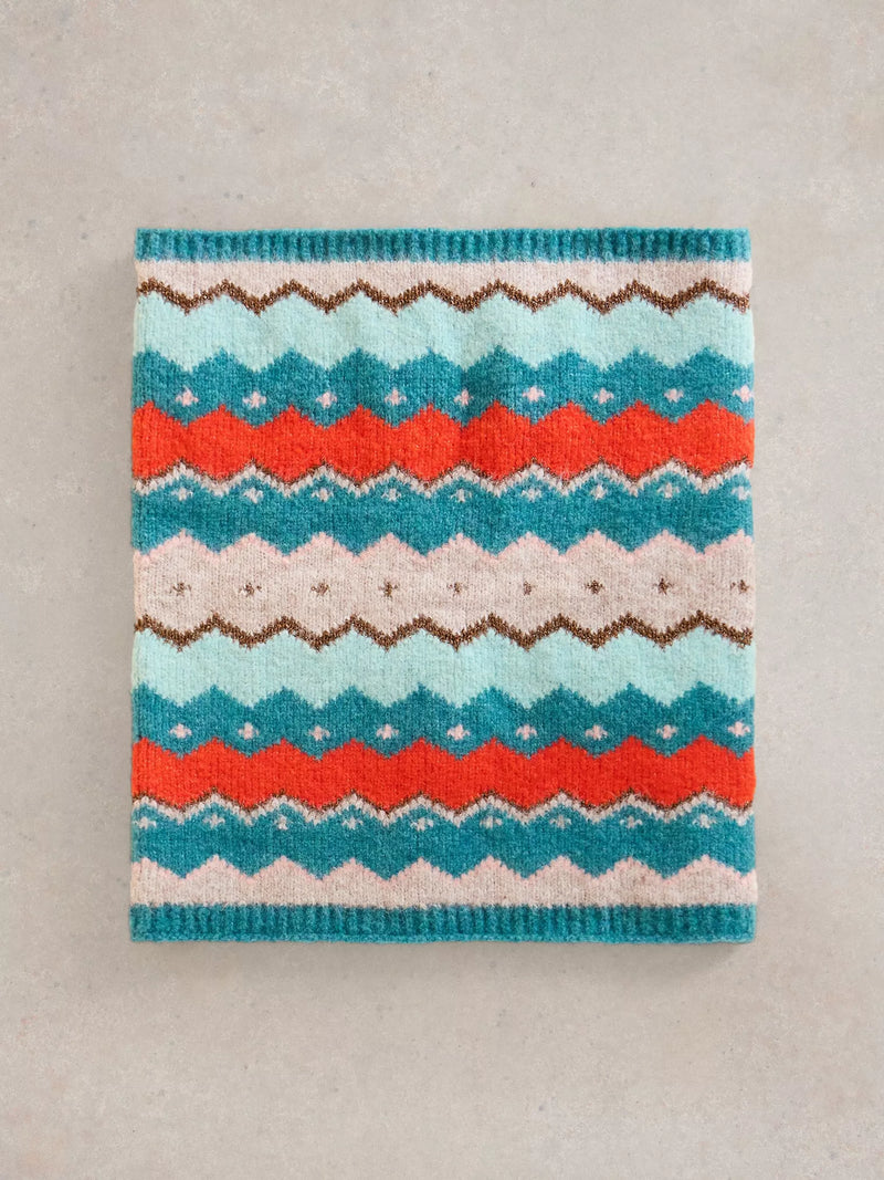 White Stuff Zig Zag Fairisle Snood in Teal Multi