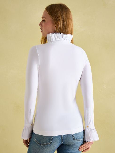 Joules Kate White Long Sleeve Frilled Neck Top