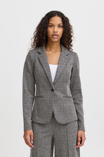 Ichi Women’s IHKate Jacquard BL4 Blazer in Black/White Herringbone, Kate