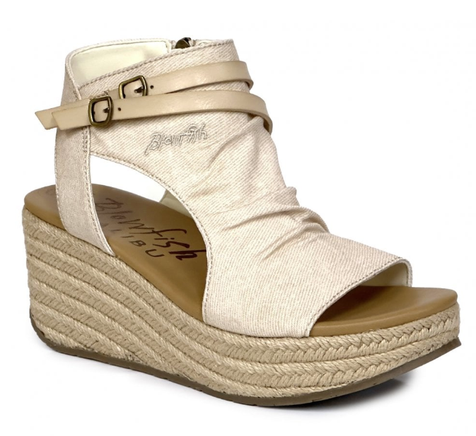 Blowfish Malibu Ladies Wedge Heel Sandal Lacey-C-Rope in Bone Denim