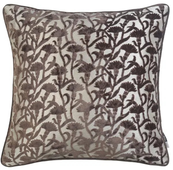 Malini Large Cassia Choc Cushion CUT VELVET FLORAL CHOC REV VELV 50 X 50