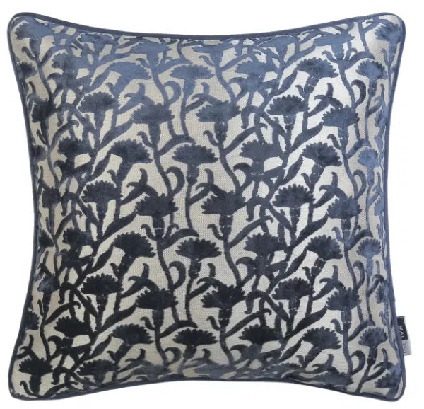 Malini Large Cassia Navy Cushion CUT VELVET FLORAL NAVY REV 50 X 50