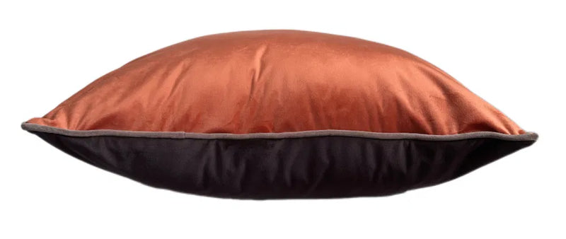 Paul Moneypenny LargeTwofaced Orange/Choc Cushion PAUL MONEYPENNY DBLE SIDED VELV BROWN/CHOC TAUPE 59 X 59