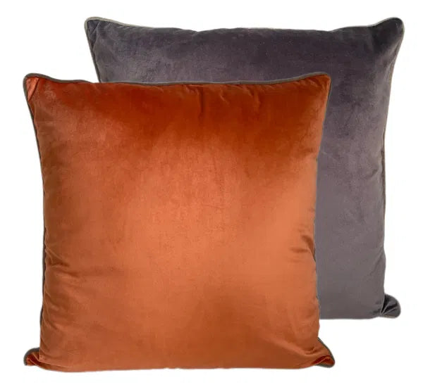 Paul Moneypenny LargeTwofaced Orange/Choc Cushion PAUL MONEYPENNY DBLE SIDED VELV BROWN/CHOC TAUPE 59 X 59
