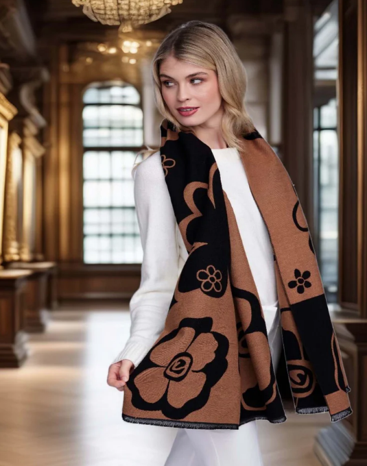 Pia Rossini Megan - Black/Tan Floral Designer Wrap