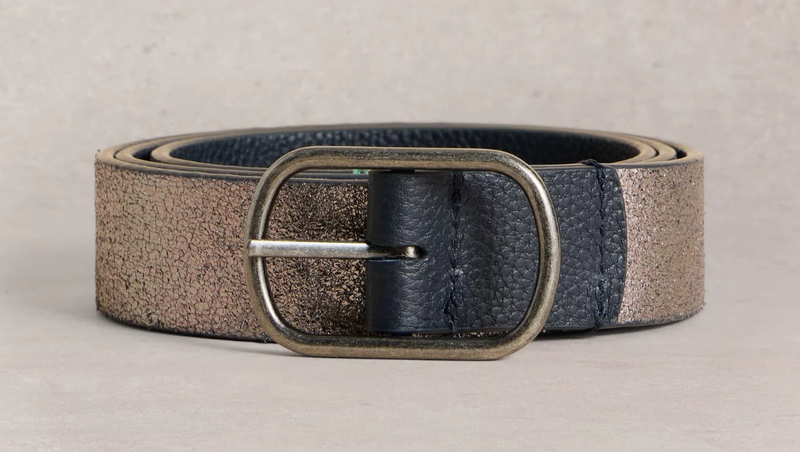 White Stuff Reversible Leather Belt in Pewter Metallic