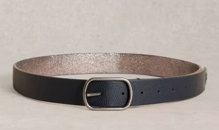 White Stuff Reversible Leather Belt in Pewter Metallic