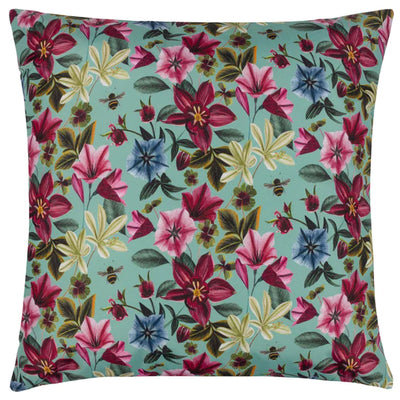 Wylder Midnight Garden Birds Outdoor Cushion Aqua 43X43