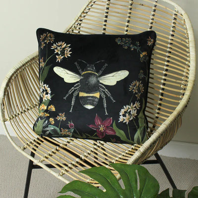 Evans Lichfield Midnight Garden Bee Cushion Black