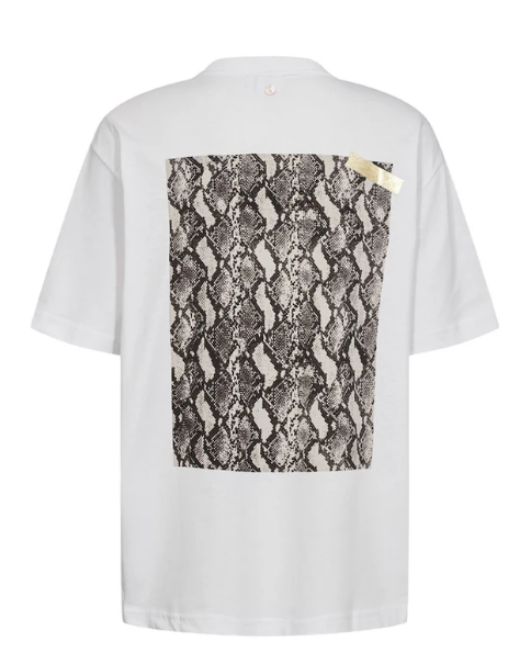 Numph Ladies T Shirt NUModus in Bright White, Modus pink embroidered heart