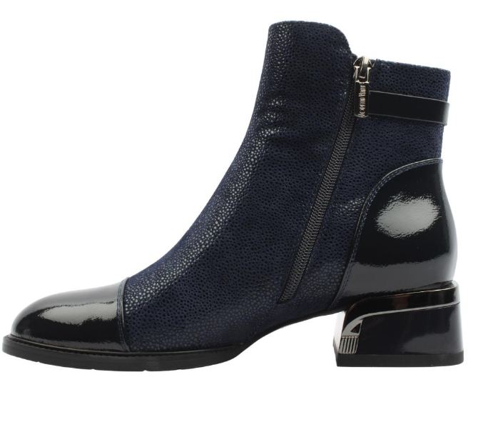 Loretta Vitale Ankle Boots c2439654A in Navy Block Heel with patent toe and heel