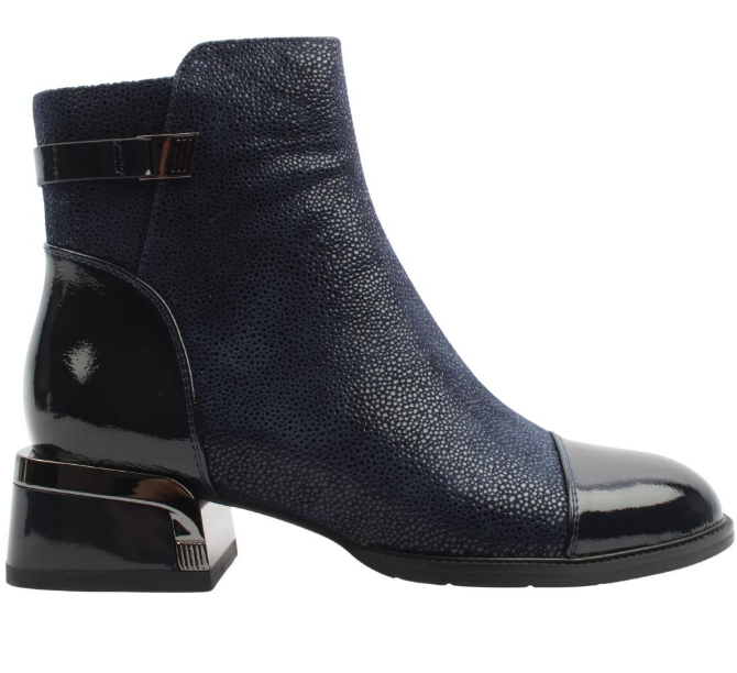 Loretta Vitale Ankle Boots c2439654A in Navy Block Heel with patent toe and heel